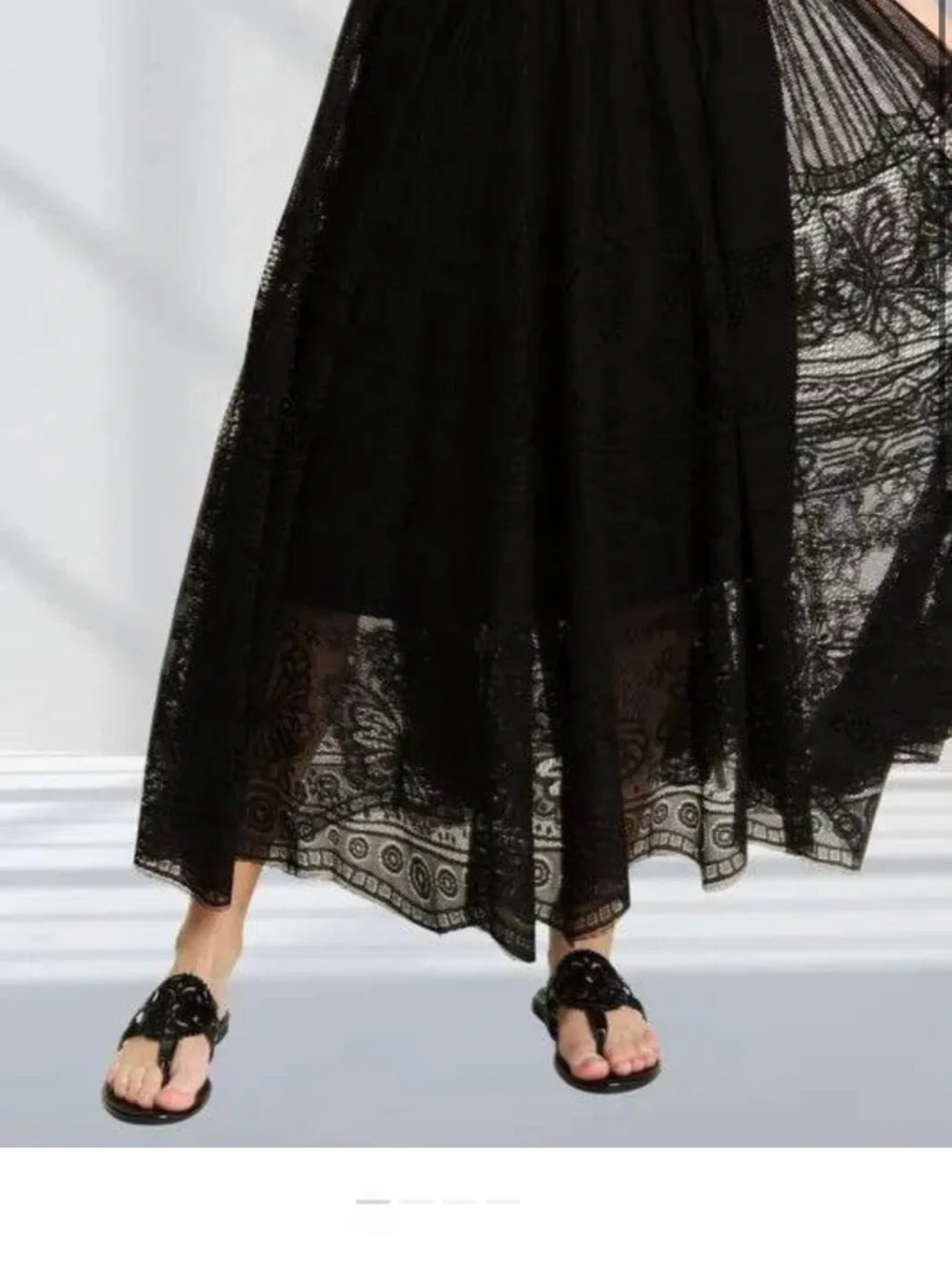 ADORA Black Lace Midi Skirt lace layered USA small